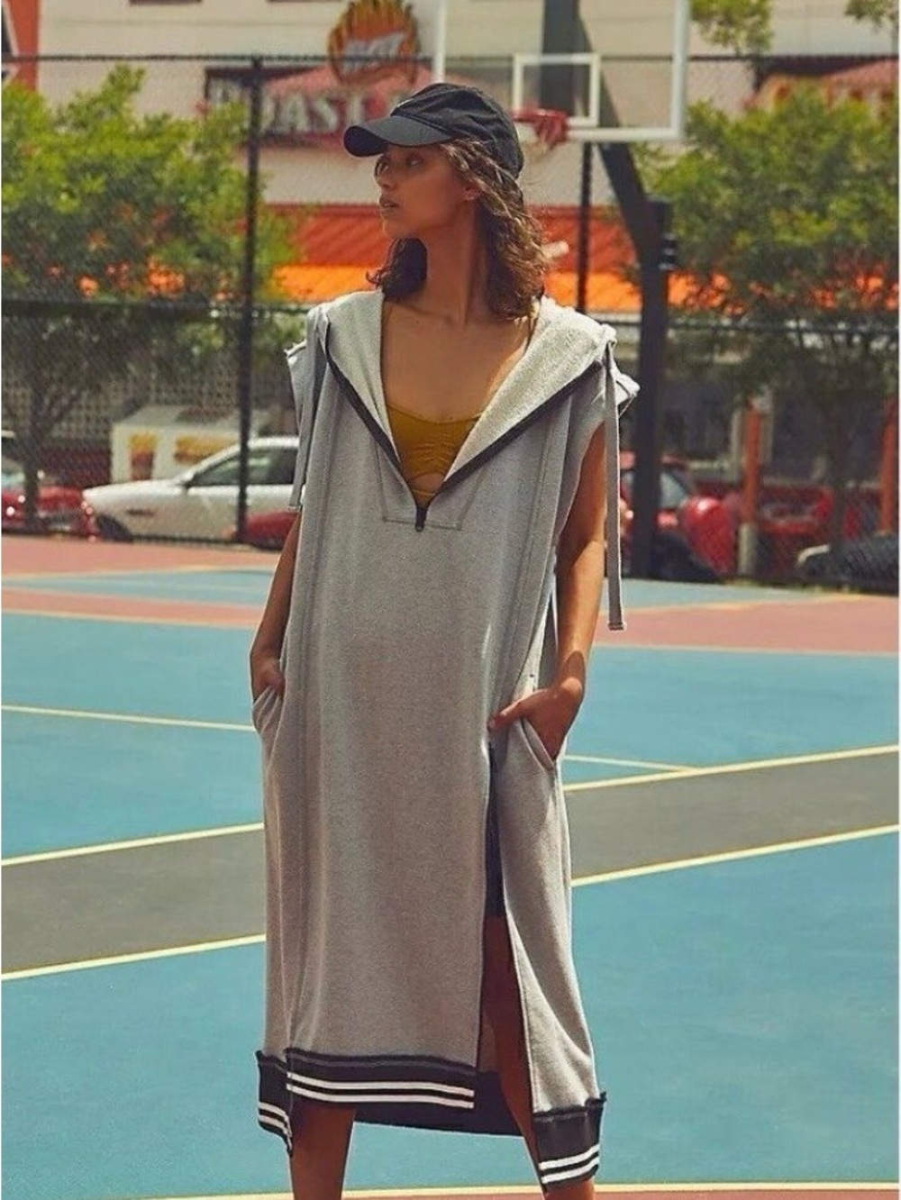FREE PEOPLE Match Up Maxi Long Gray Hoodie Sweatshirt Dress